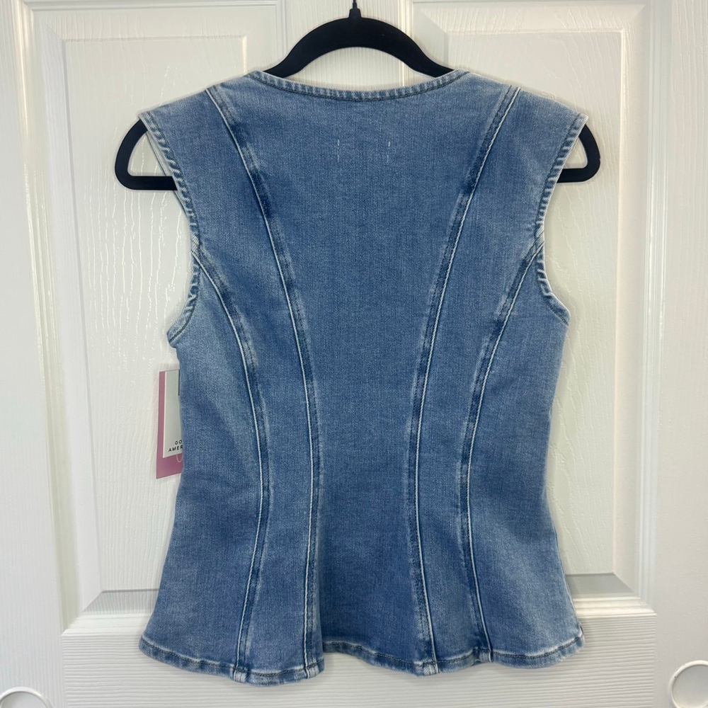 Good American Dolly Denim Corset Top Peplum Lace Up Tank indigo Wash NWT Small - Picture 5 of 8